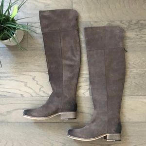 Dark brown suede over-the-knee boots